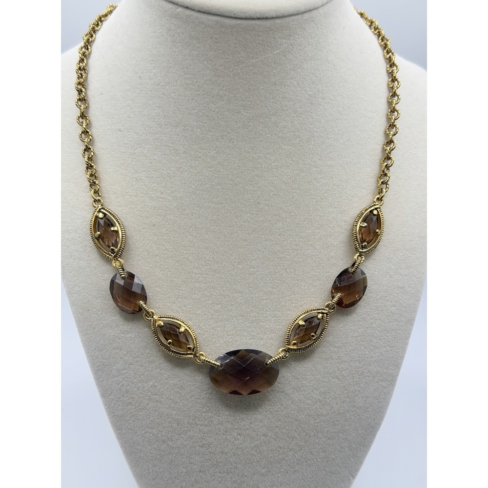Vintage Monet Necklace Smoky Topaz Color Faceted Brown Gold Tone Statement